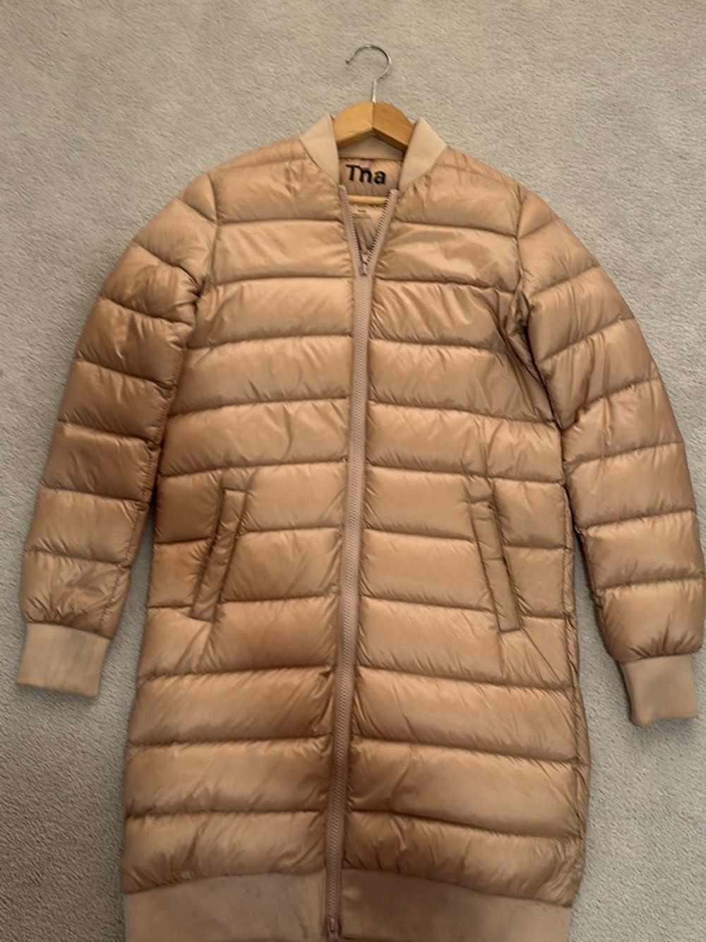 TNA Women's Long Puffer Jacket in Light Beige